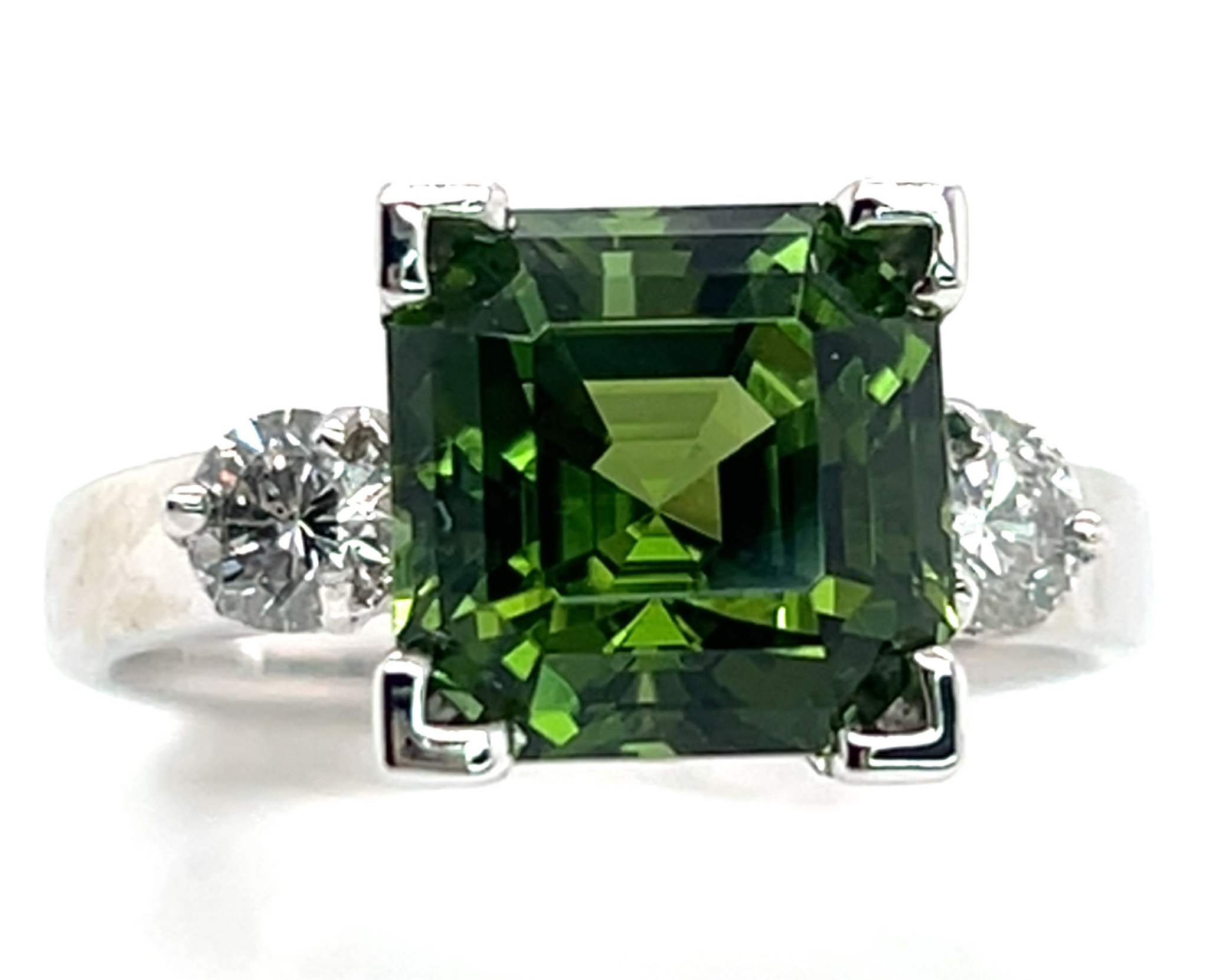 Incredible Rich Green Congo Asscher Cut Tourmaline (N)* Diamond Ring 18KWG 5.51 ctw