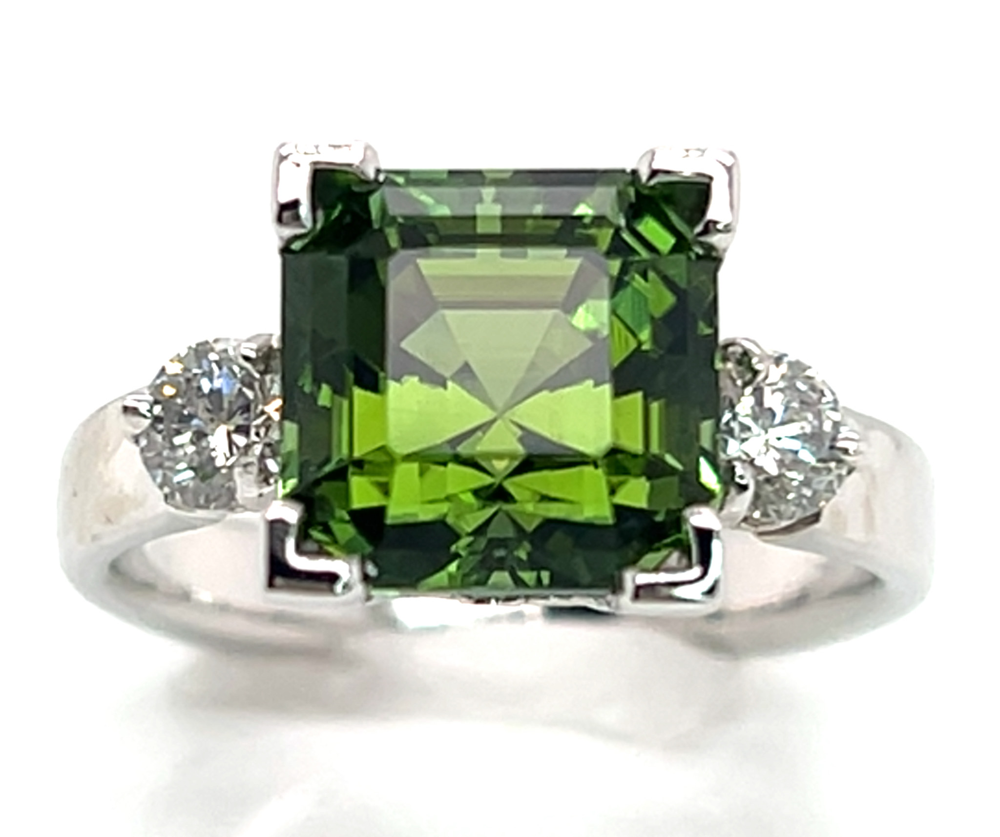 Incredible Rich Green Congo Asscher Cut Tourmaline (N)* Diamond Ring 18KWG 5.51 ctw - Image 3