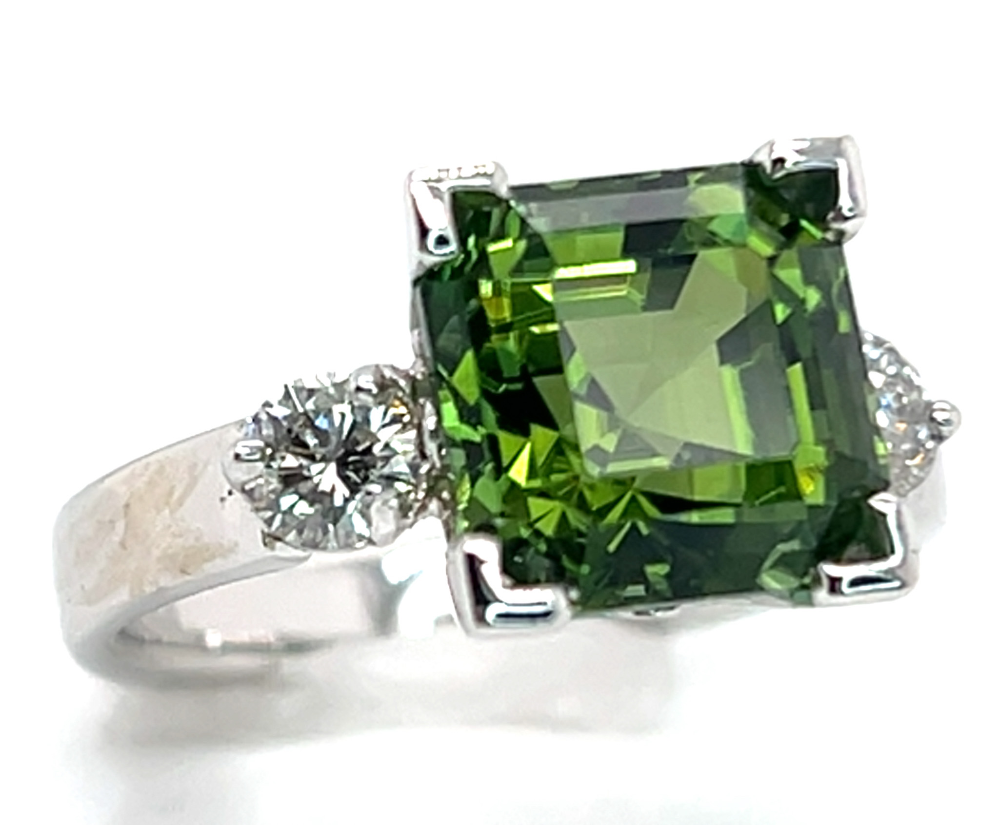 Incredible Rich Green Congo Asscher Cut Tourmaline (N)* Diamond Ring 18KWG 5.51 ctw - Image 4