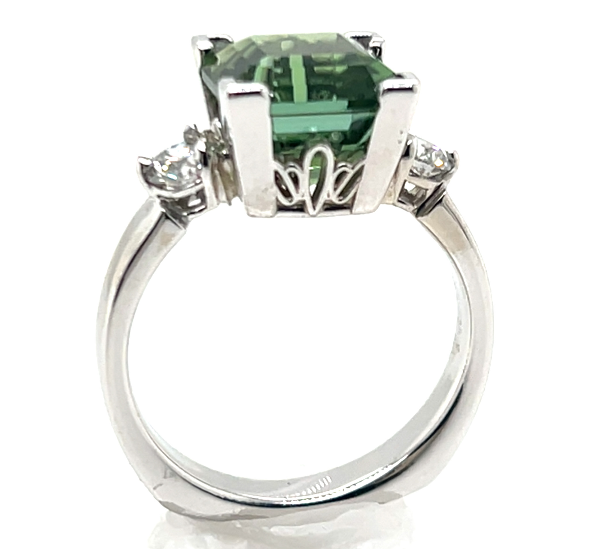 Incredible Rich Green Congo Asscher Cut Tourmaline (N)* Diamond Ring 18KWG 5.51 ctw - Image 6