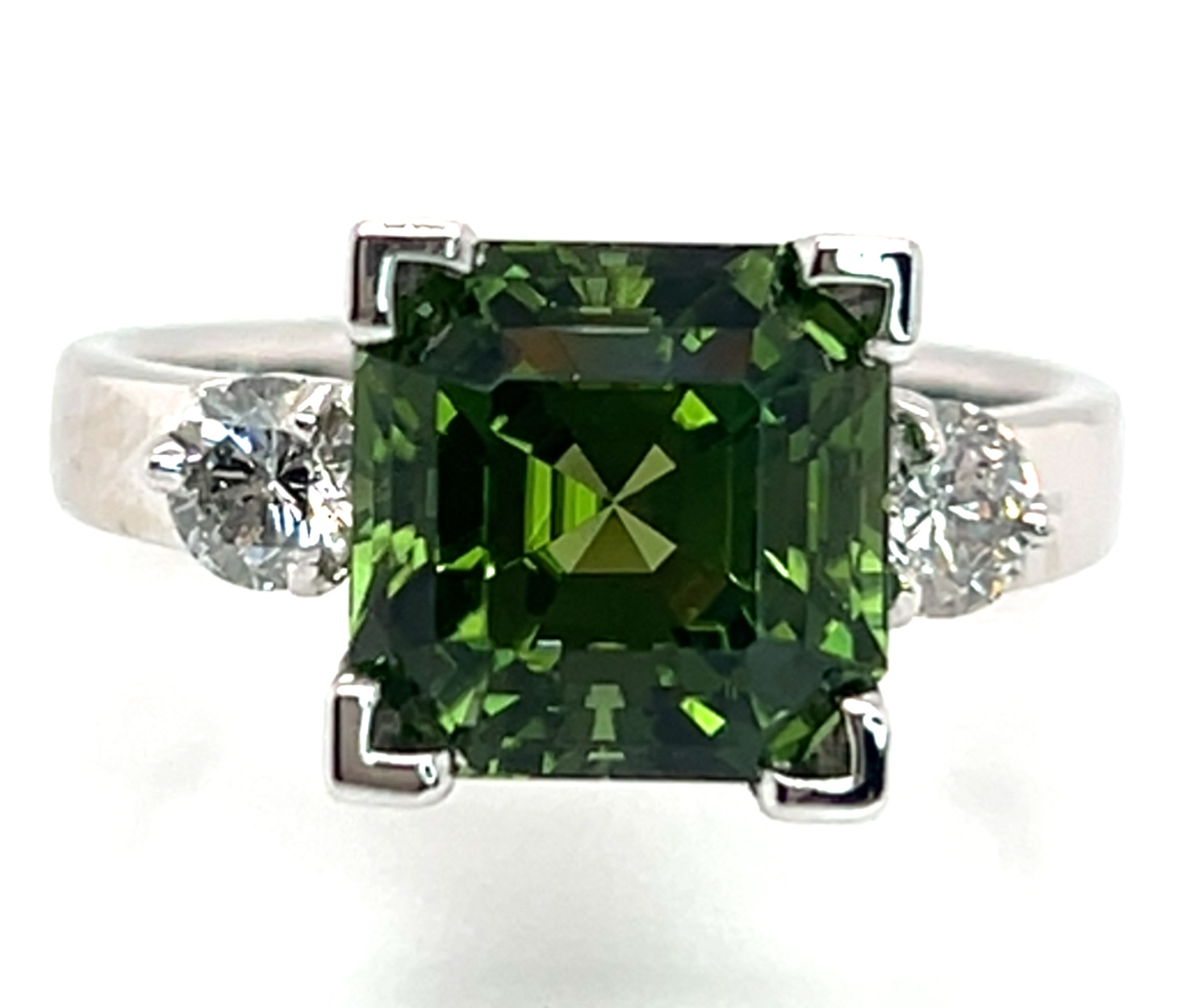 Incredible Rich Green Congo Asscher Cut Tourmaline (N)* Diamond Ring 18KWG 5.51 ctw - Image 7