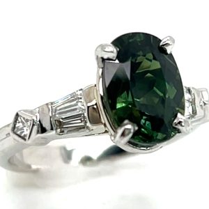 Oval Green Sapphire (H)* Diamond Platinum Ring 4.00 ctw
