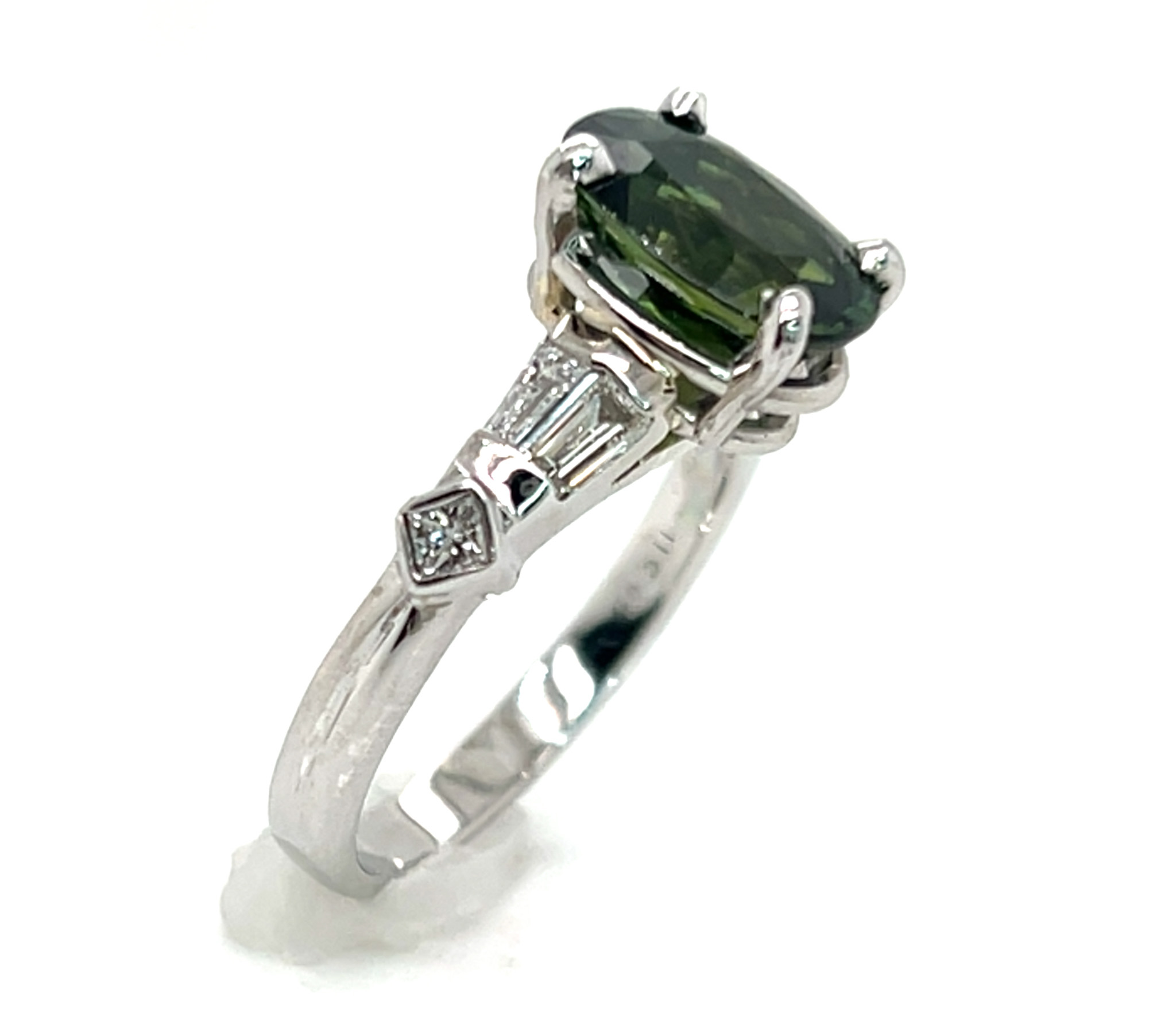 Oval Green Sapphire (H)* Diamond Platinum Ring 4.00 ctw - Image 3