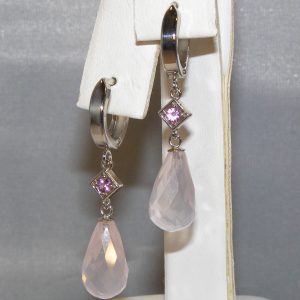Dangle Rose Quartz Briolette Pink Sapphire (H)* Earrings 14KWG 10.95 ctw