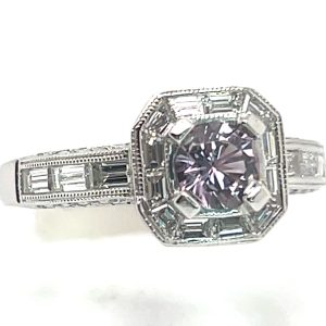 Jeff White Faceted & Certified Lilac Purple Sapphire (N)* Diamond Halo 18KWG Ring 1.54 ctw