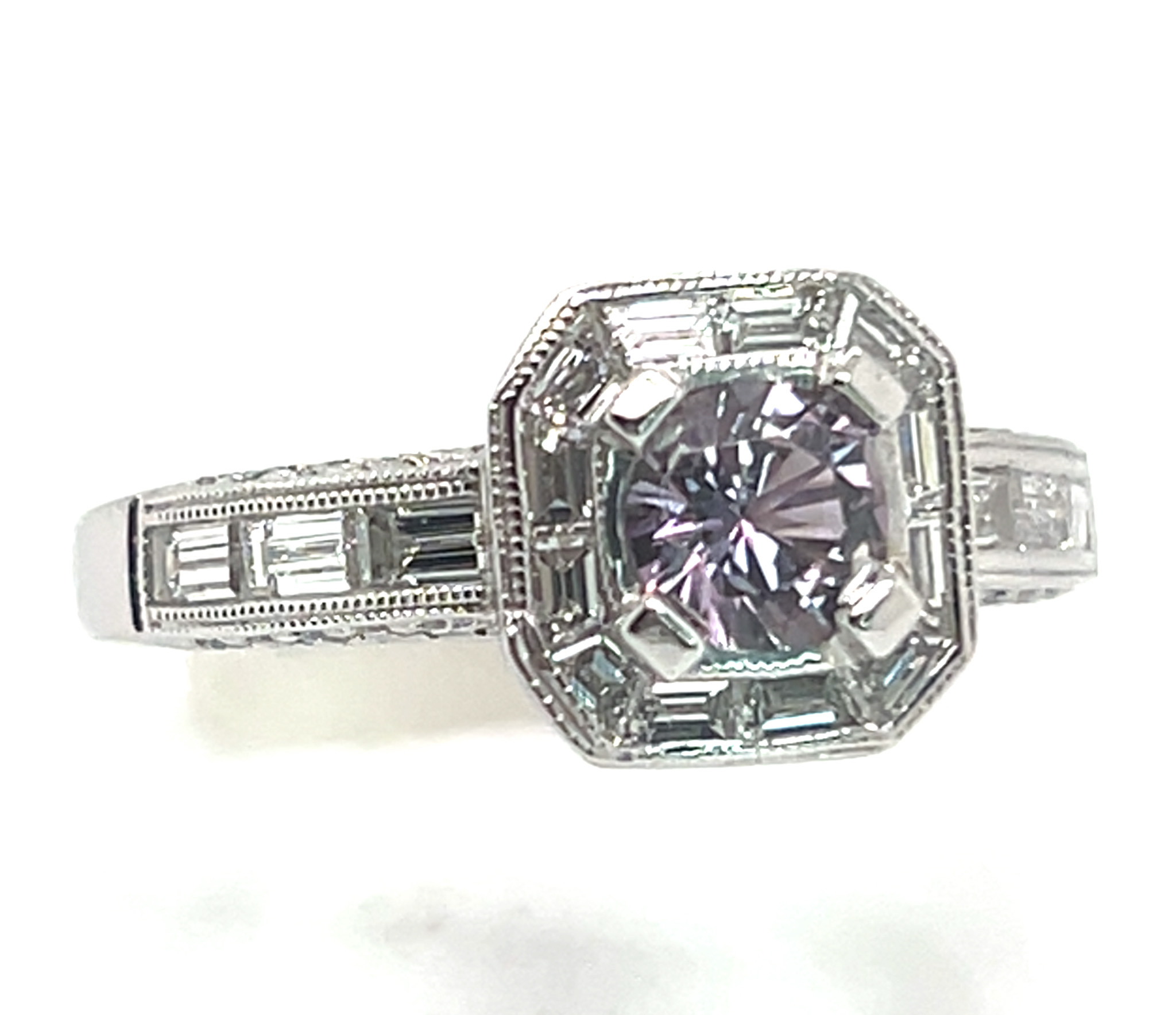 Jeff White Faceted & Certified Lilac Purple Sapphire (N)* Diamond Halo 18KWG Ring 1.54 ctw