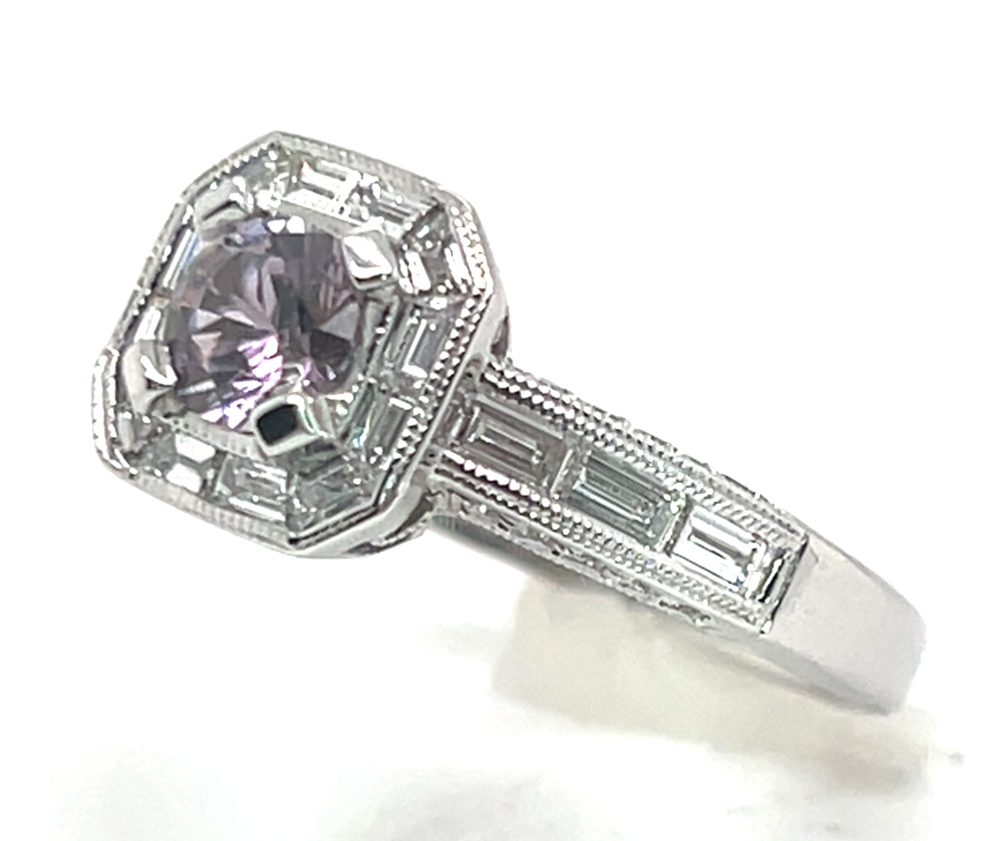 Jeff White Faceted & Certified Lilac Purple Sapphire (N)* Diamond Halo 18KWG Ring 1.54 ctw - Image 2