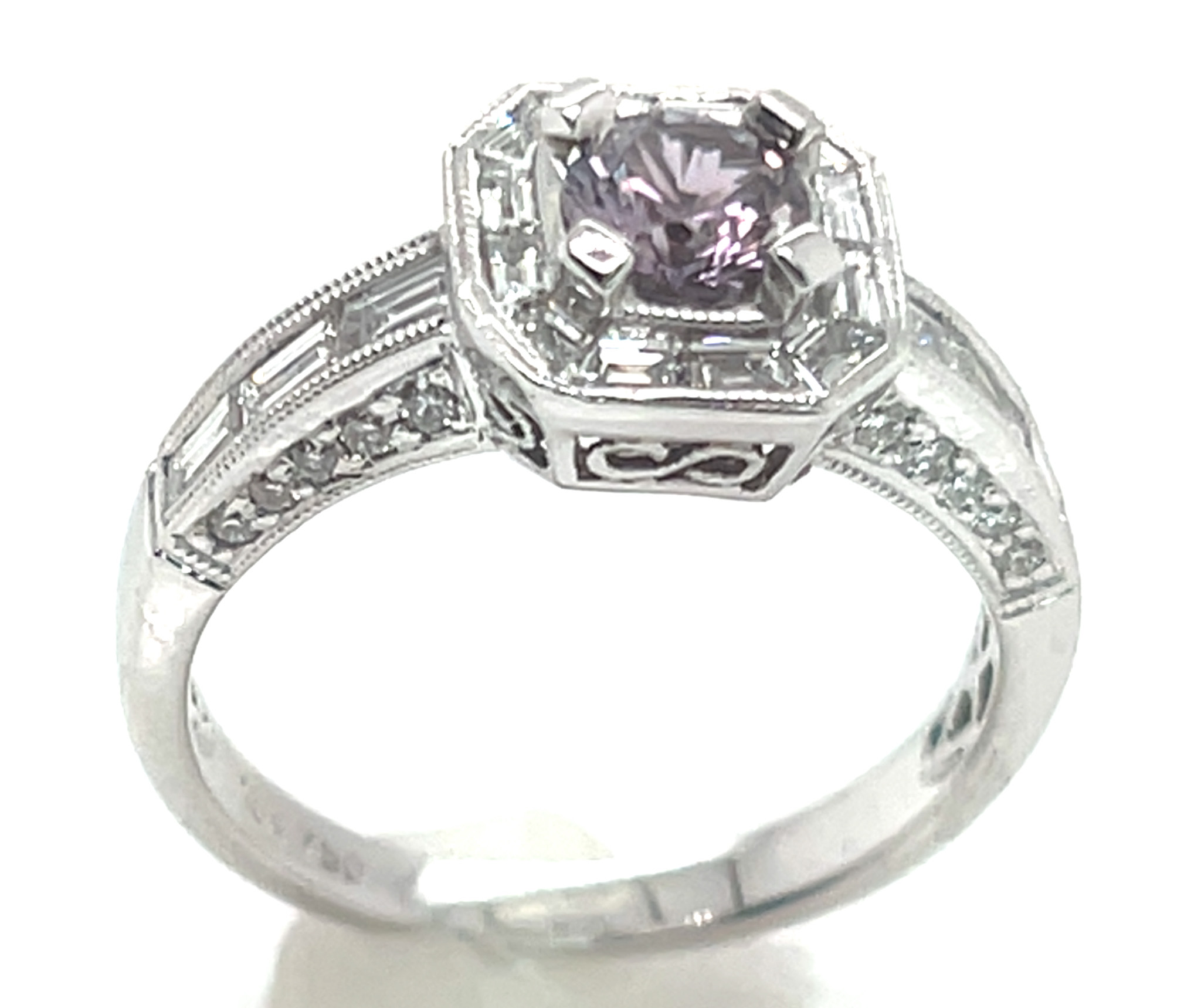 Jeff White Faceted & Certified Lilac Purple Sapphire (N)* Diamond Halo 18KWG Ring 1.54 ctw - Image 3