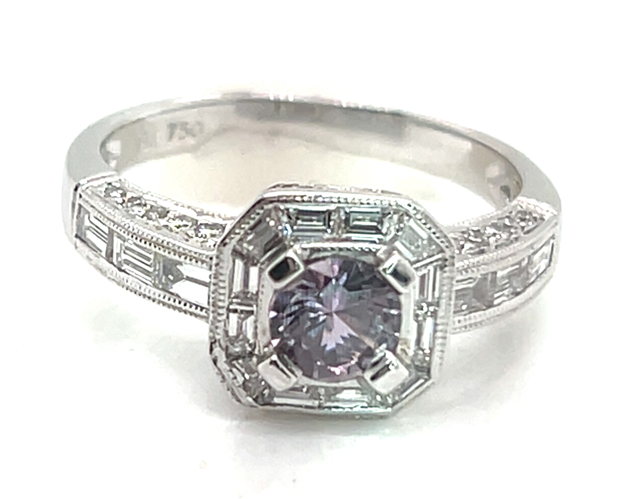 Jeff White Faceted & Certified Lilac Purple Sapphire (N)* Diamond Halo 18KWG Ring 1.54 ctw - Image 4