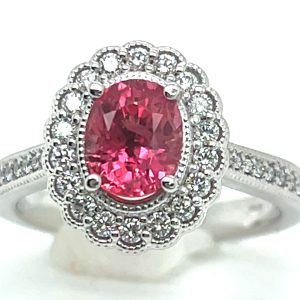 Gorgeous Rare Padparadscha (H)* Diamond Halo Ring 14KWG 2.04 ctw