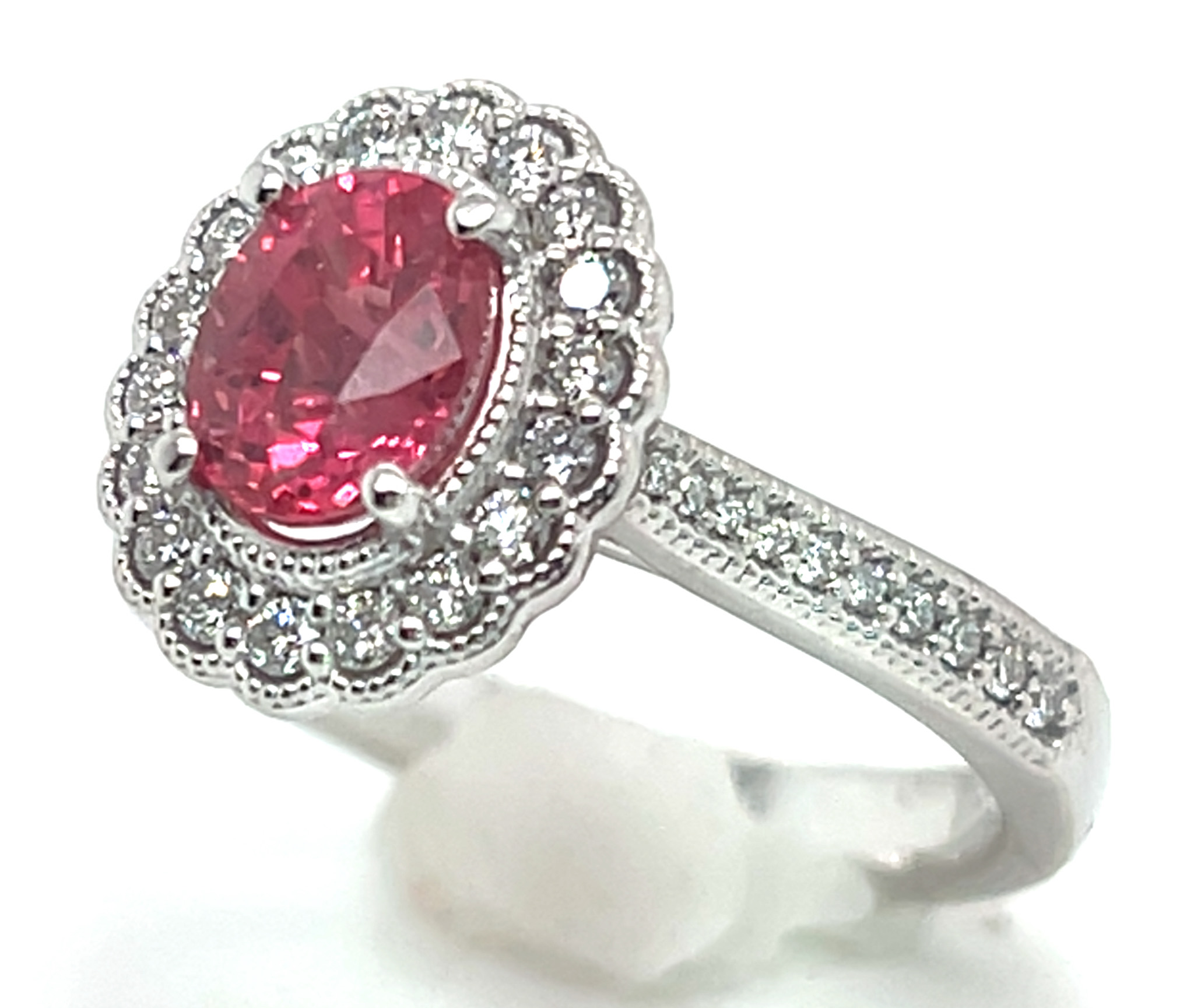 Gorgeous Rare Padparadscha (H)* Diamond Halo Ring 14KWG 2.04 ctw - Image 2