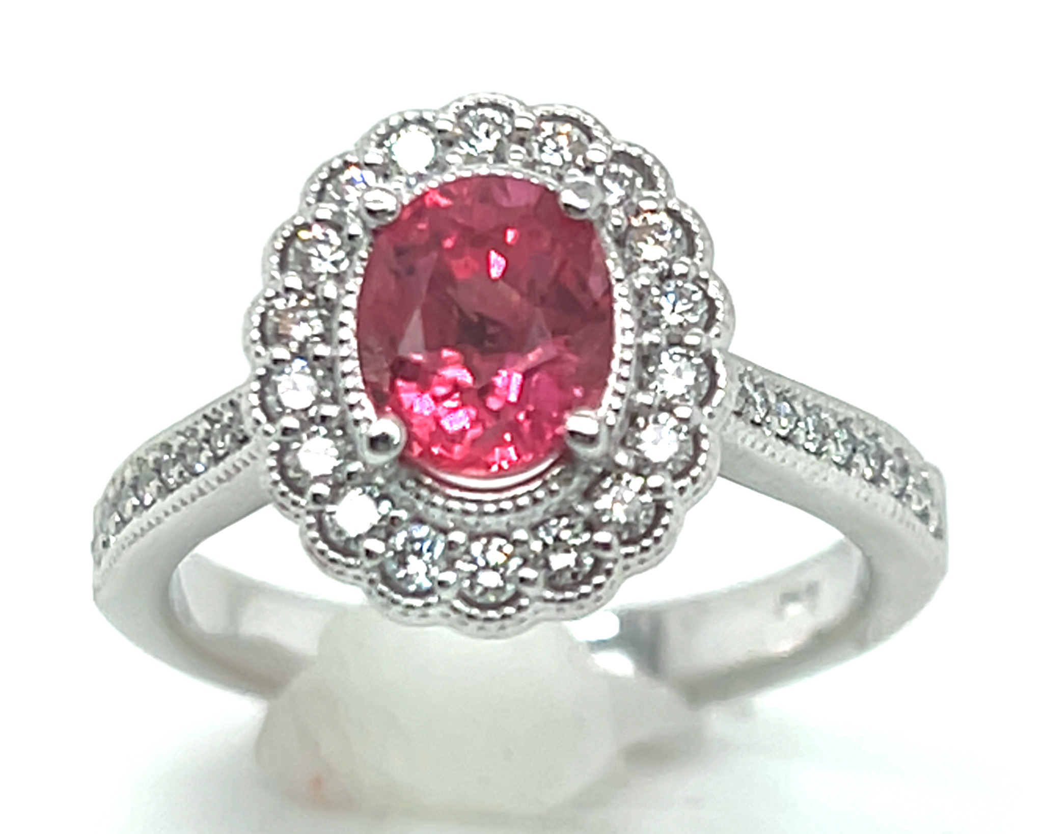 Gorgeous Rare Padparadscha (H)* Diamond Halo Ring 14KWG 2.04 ctw - Image 5