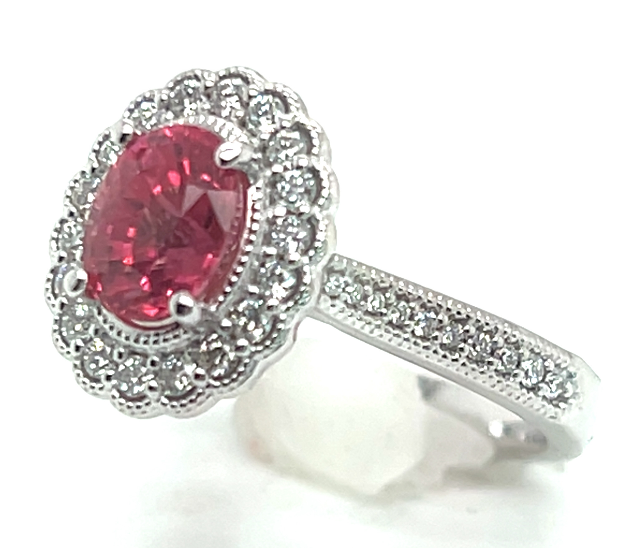 Gorgeous Rare Padparadscha (H)* Diamond Halo Ring 14KWG 2.04 ctw - Image 6