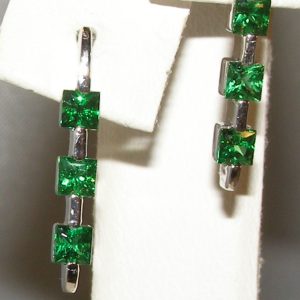 AAA+ Princess Cut Tsavorite (N)* Dangle Bar Earrings 14KWG 0.90 ctw