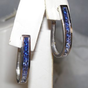 Princess Cut Blue Ombre Sapphire (H)* Hoops 14KWG 1.80 ctw
