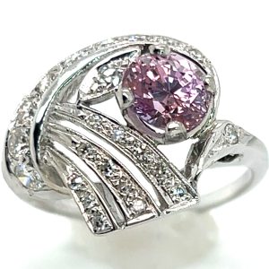 Spectacular Padparadscha Like Sapphire (H)* Diamond Vintage Ring 14KWG 1.75 ctw