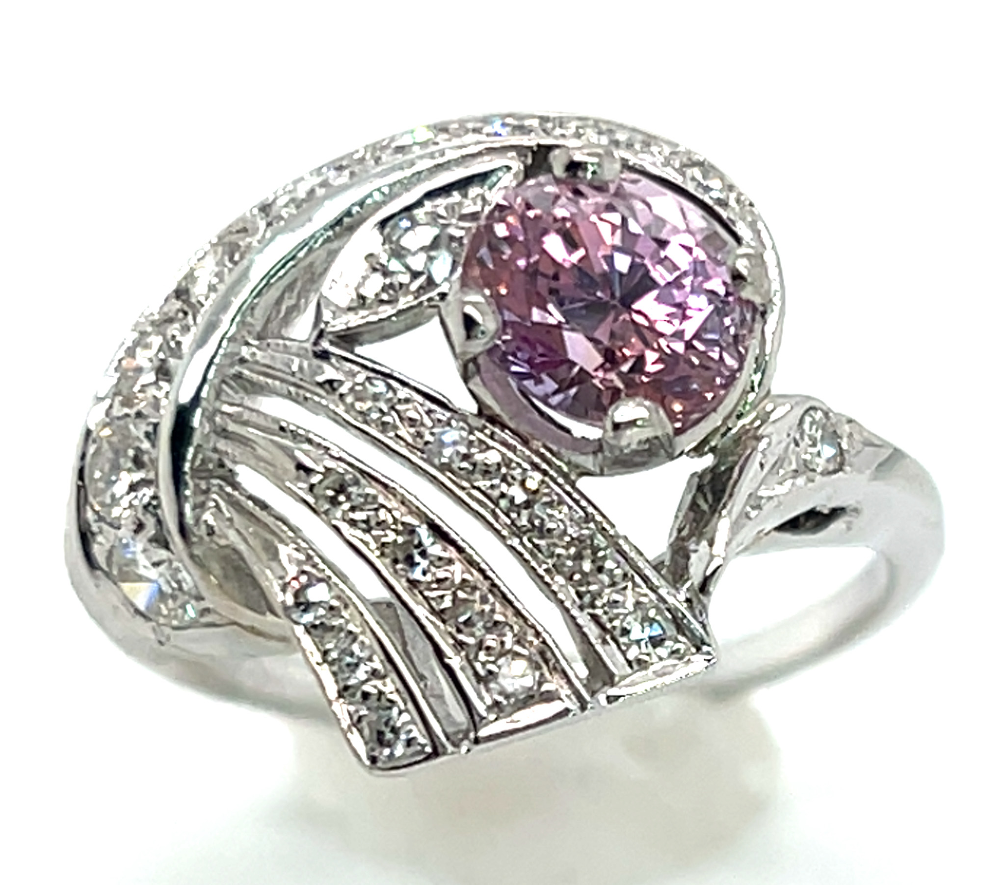 Spectacular Padparadscha Like Sapphire (H)* Diamond Vintage Ring 14KWG 1.75 ctw