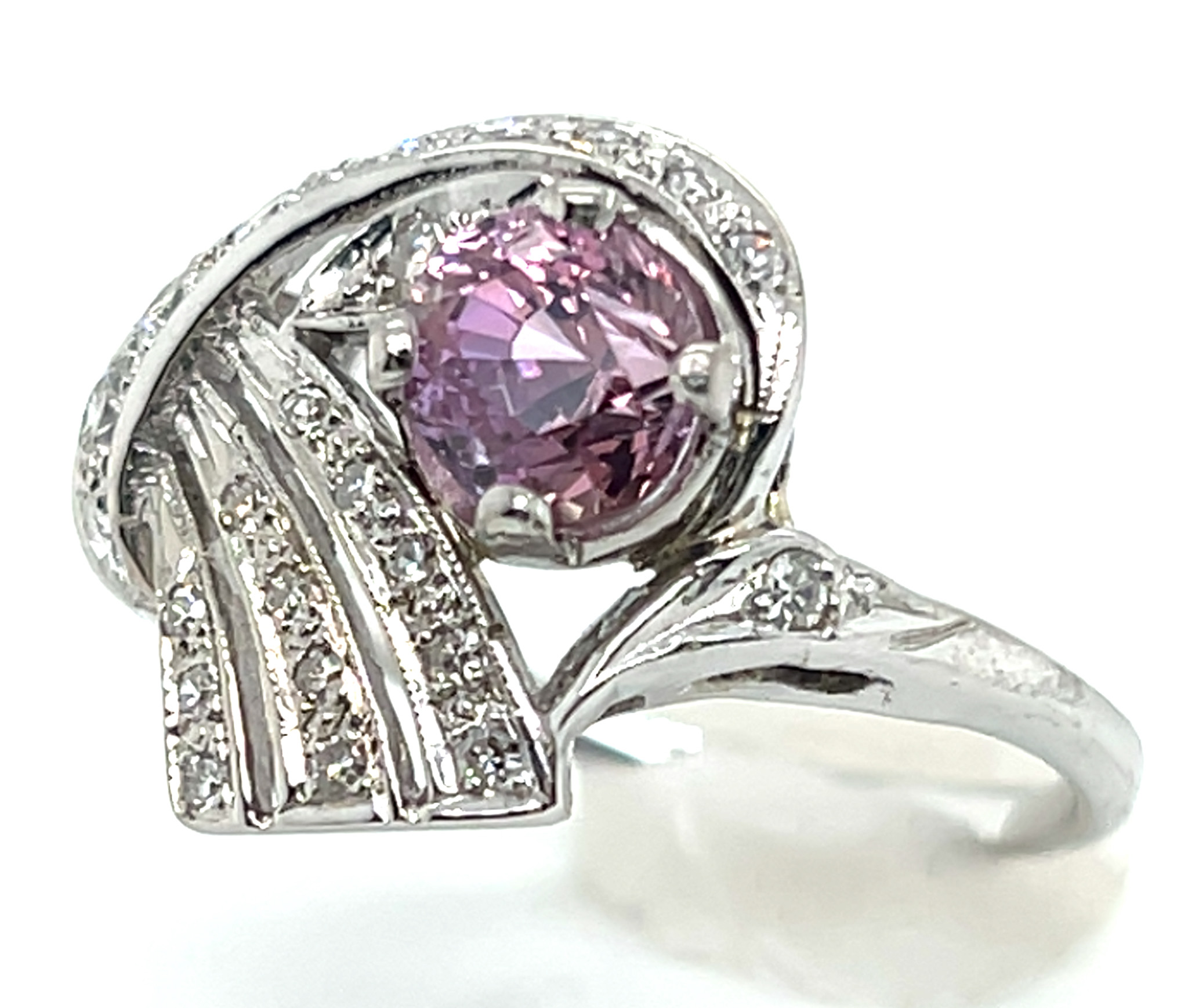 Spectacular Padparadscha Like Sapphire (H)* Diamond Vintage Ring 14KWG 1.75 ctw - Image 3