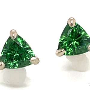 AAA+ Vivid Green Tsavorite (N)* Studs 14KWG 1.50 ctw