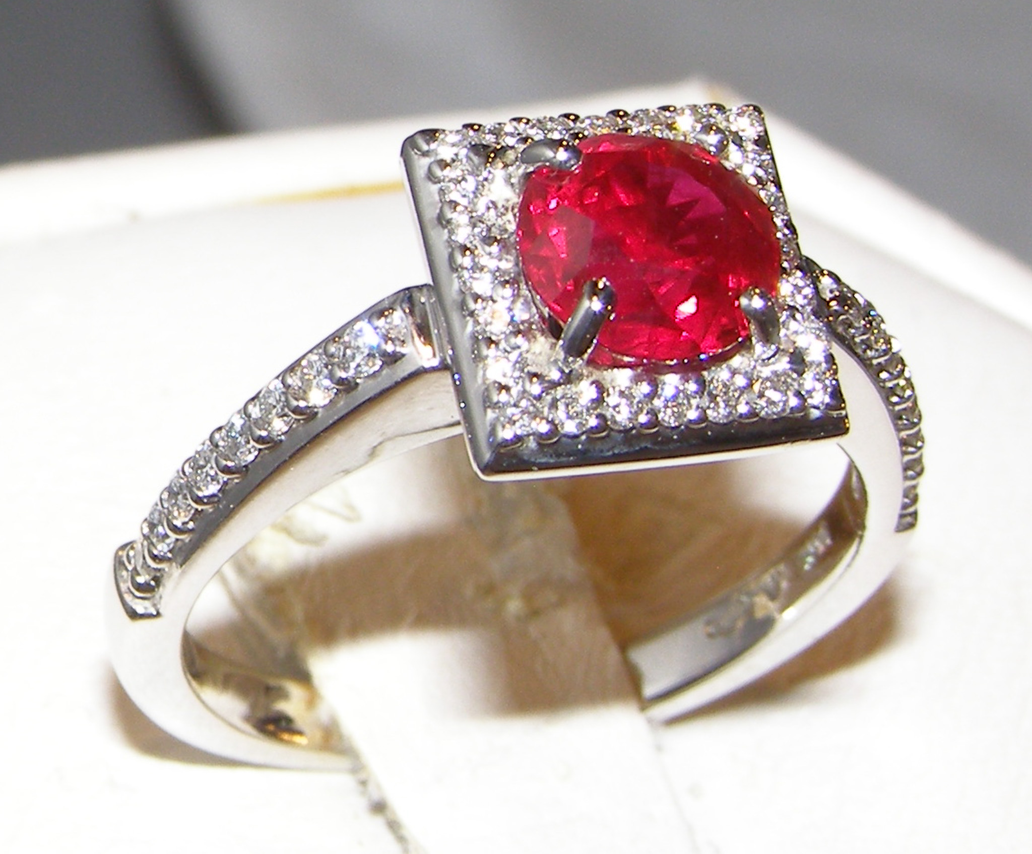 GIA Certified "Pigeon Blood" Vivid Red Ruby (H)* Designer A. Jaffe Diamond Ring 14KWG 2.00 ctw