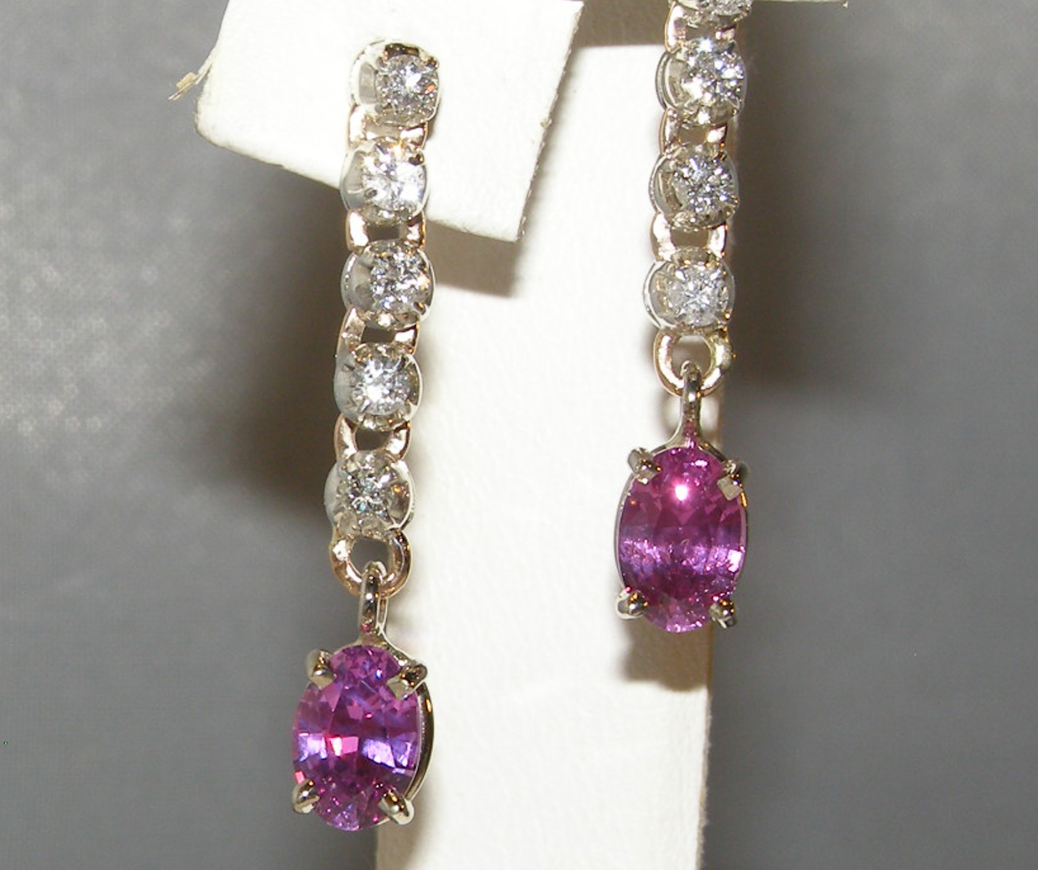 Elegant Dangle Ceylon Pink Sapphire (H)* Diamond Earrings 14KWG 1.90 ctw - Image 3