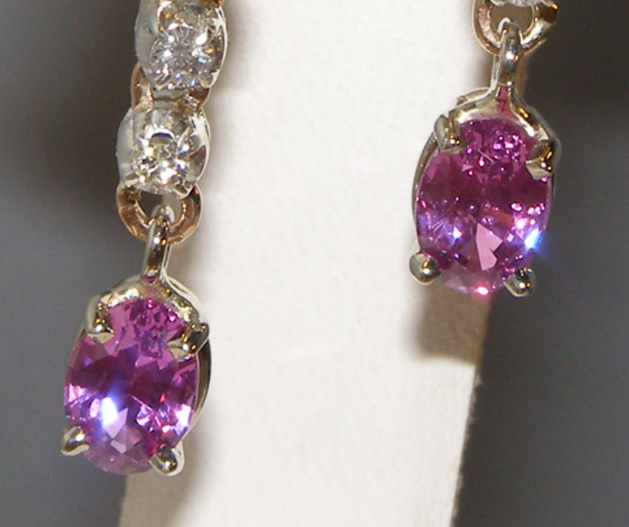 Elegant Dangle Ceylon Pink Sapphire (H)* Diamond Earrings 14KWG 1.90 ctw - Image 5