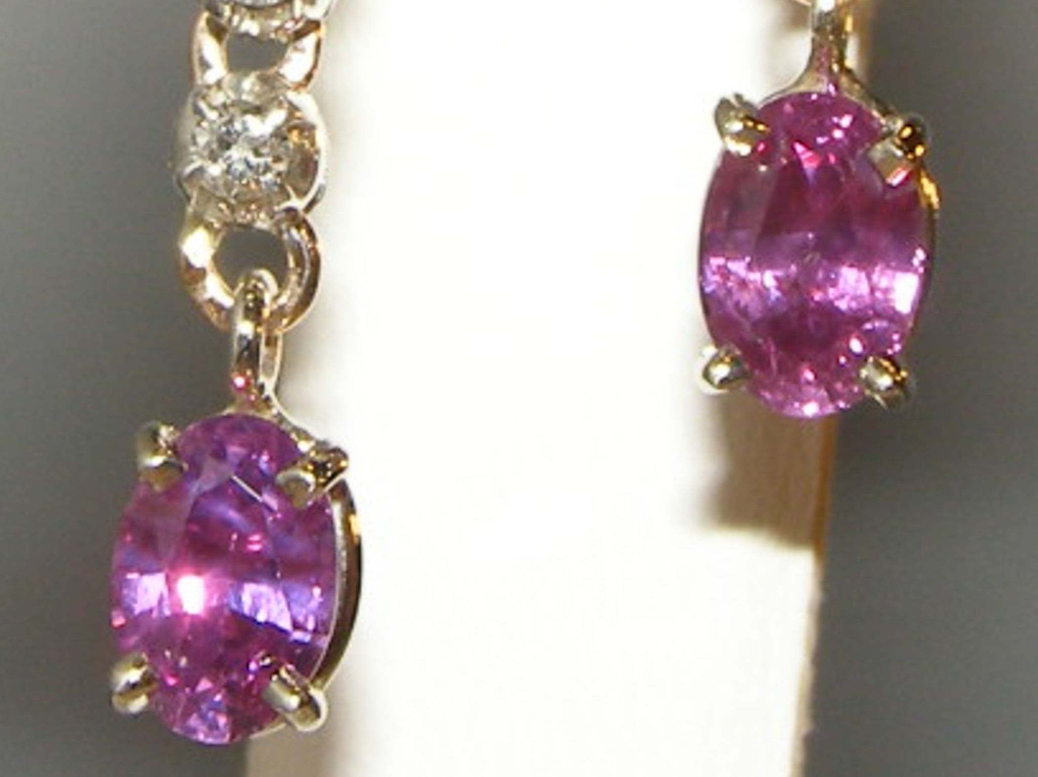 Elegant Dangle Ceylon Pink Sapphire (H)* Diamond Earrings 14KWG 1.90 ctw - Image 6