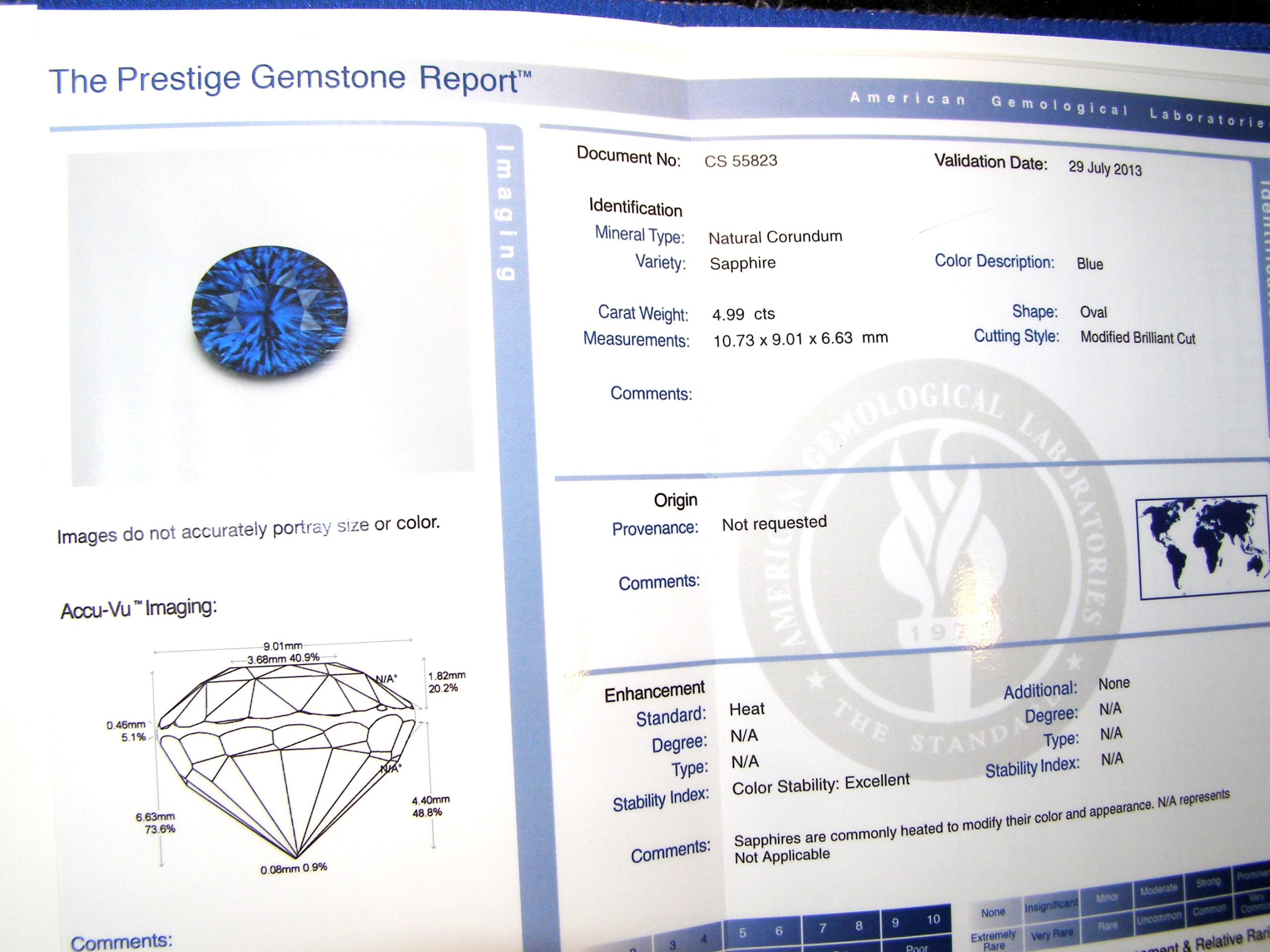 Concave Faceted AGL Certified Sapphire (H)* Diamond Platinum Ring 5.89 ctw - Image 6